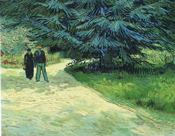 ヴィンセント・ヴァン・ゴッホ Painting - カップルと青いモミの木のあるパブリック ガーデン フィンセント ファン ゴッホ